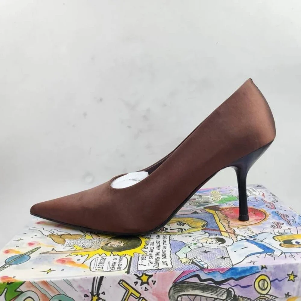 Jeffrey Campbell Chosen Pointed Toe Stiletto Pumps Women's 8 Brown Silk Slip On